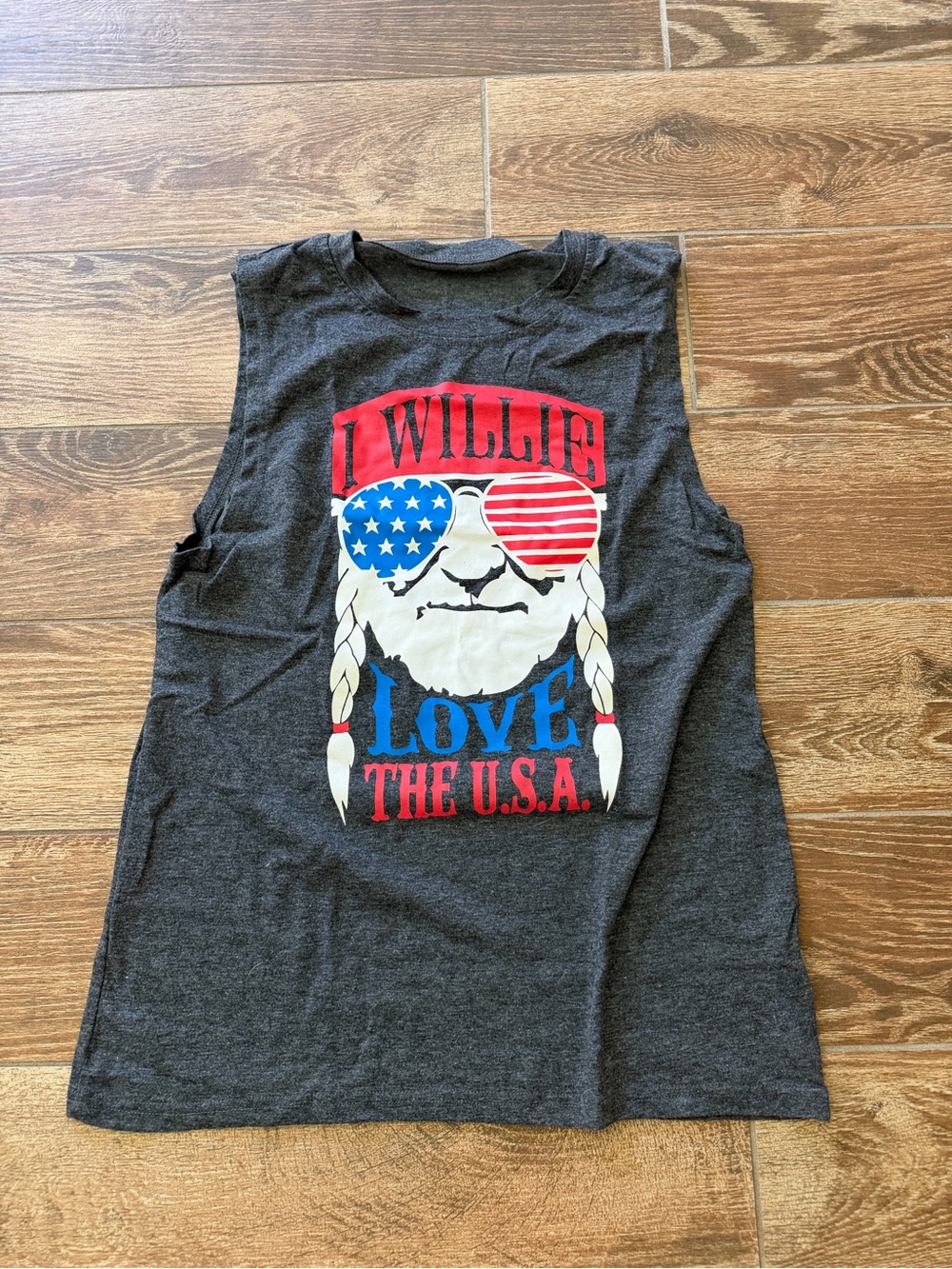 Dark Gray Patriotic Graphic Muscle Tee - I WILLIE Love the U.S.A.